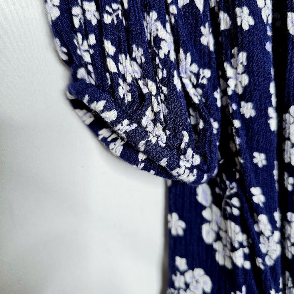 OLD NAVY Long Sleeve Dress size S NAVY BLUE & WHITE Floral Boho Peasant Casual - Picture 3 of 7